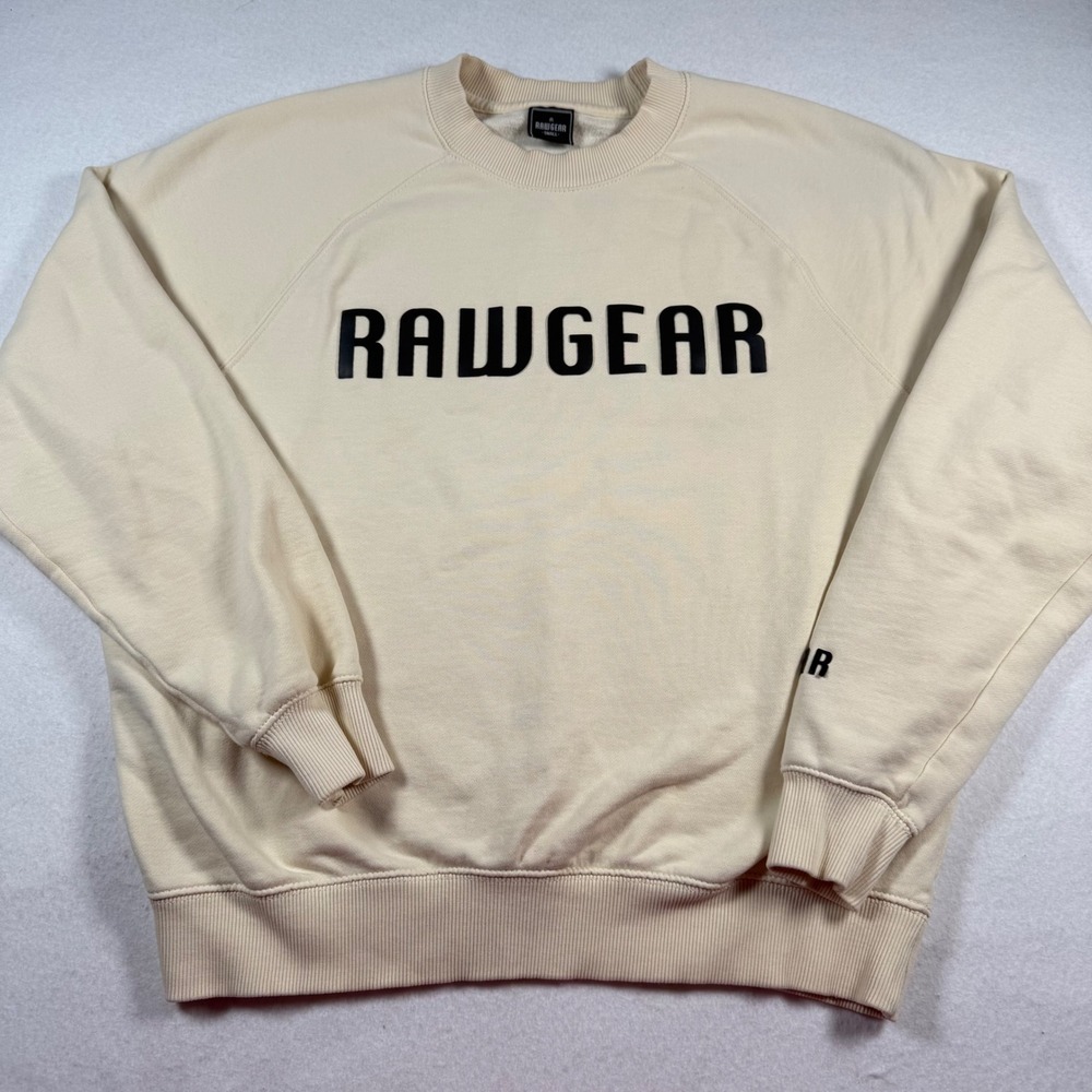 RawGear Los Angeles Mens Crewneck Sweatshirt Cream Off-White Fleece oversized S